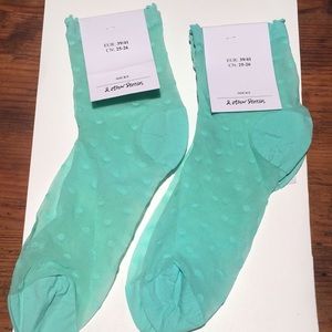 & Other Stories NWT light turquoise polka dot sheer socks